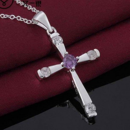 Cross Amethyst Popular Rolo Chain Necklace